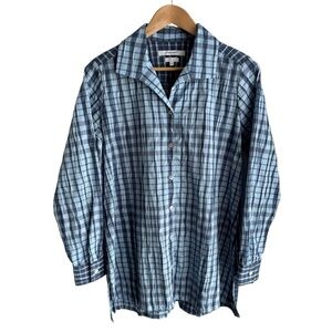 Foxcroft Plaid Button Down Shirt Sz 6 Shaped Longline Tunic Top Textured NWOT